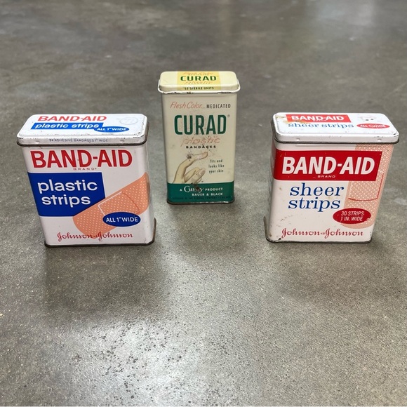 Vintage Other - Vintage Johnson & Johnson Band-Aid & Curad Metal Hinged Tin Boxes